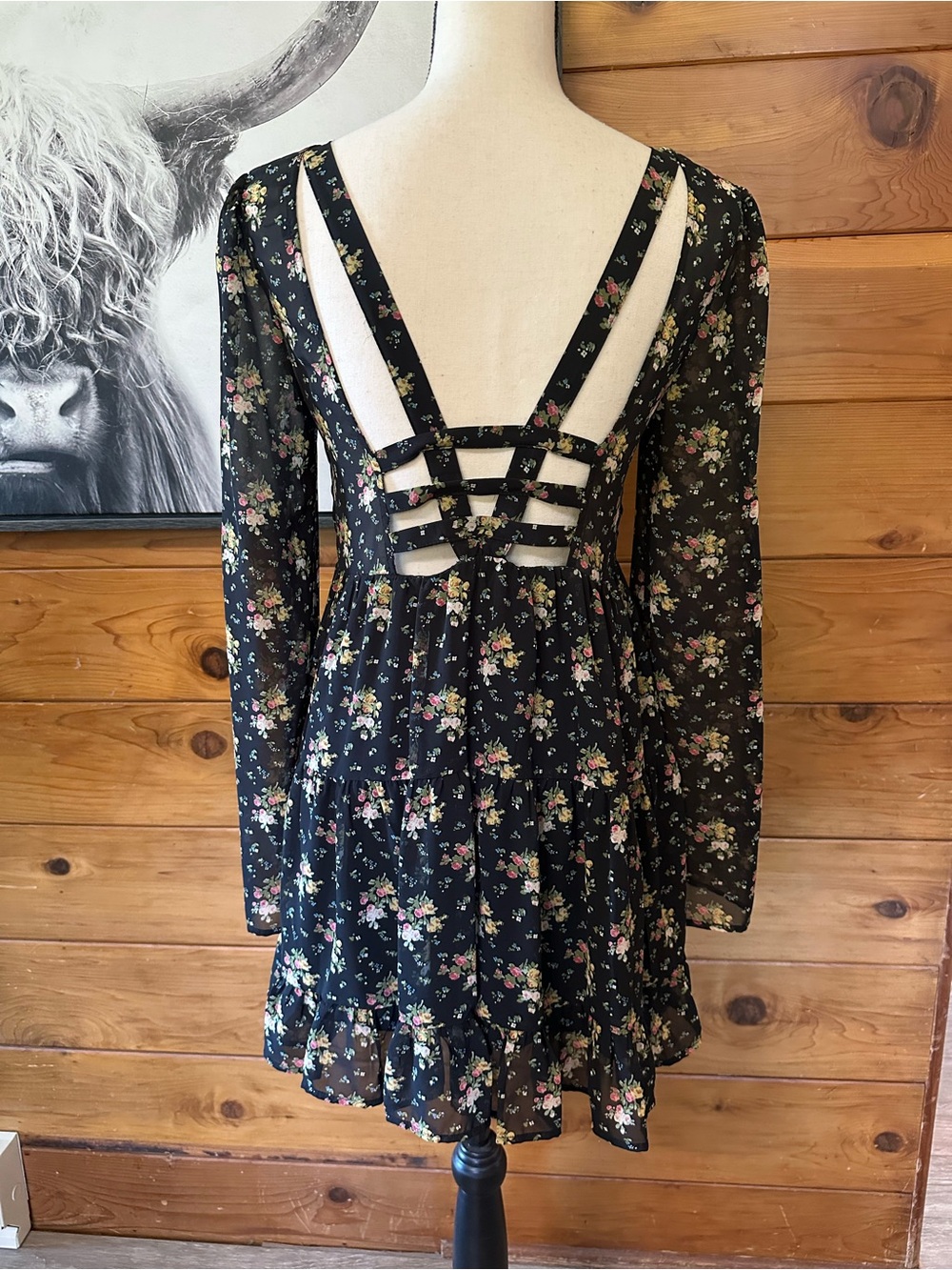 NWOT Blu Pepper Floral Long-Sleeve Dress with Strappy Open Back